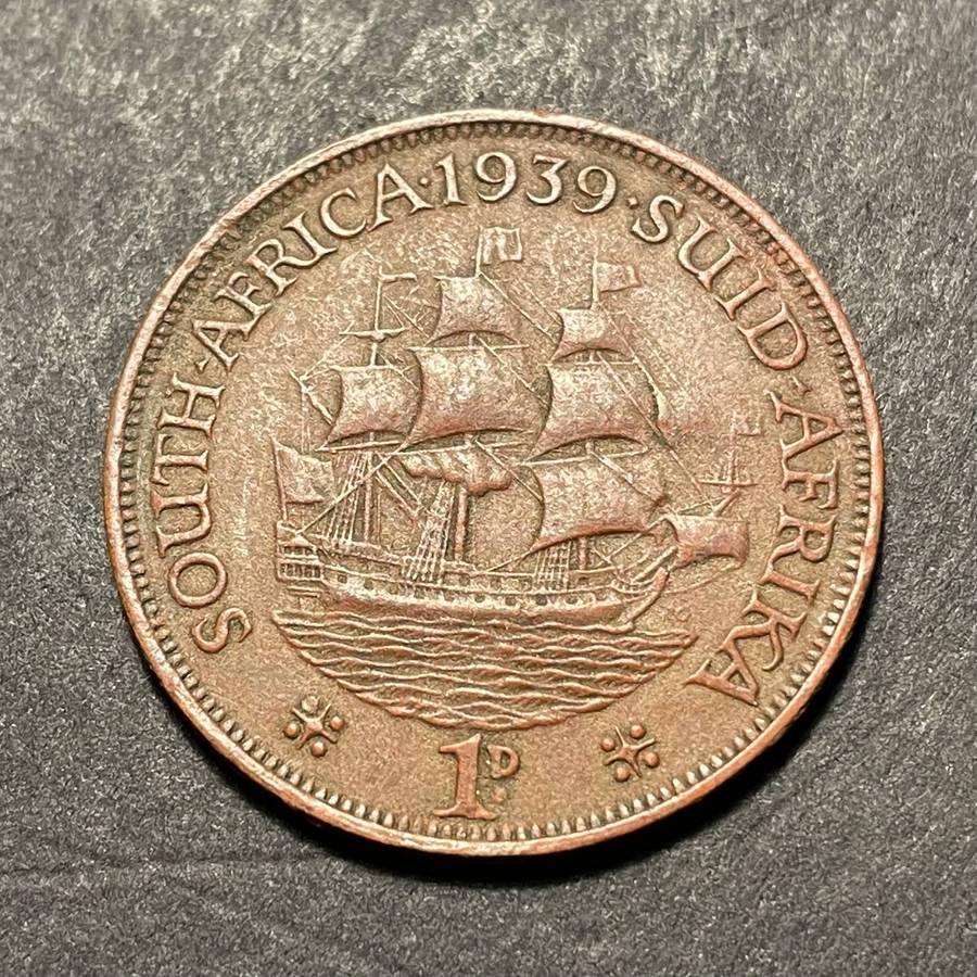 Rare 1939 Fibre 1 penny Union of South Africa coin - Used in schools to teach about money