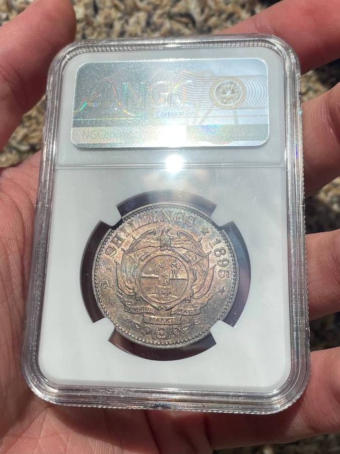 Rare 1895 ZAR 2 1/2 shilling silver coin - NGC graded AU53
