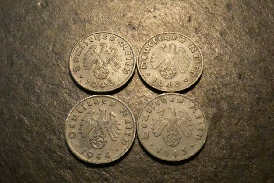 Lot of 4x World War 2 Nazi Germany 1 Reichspfennig coins