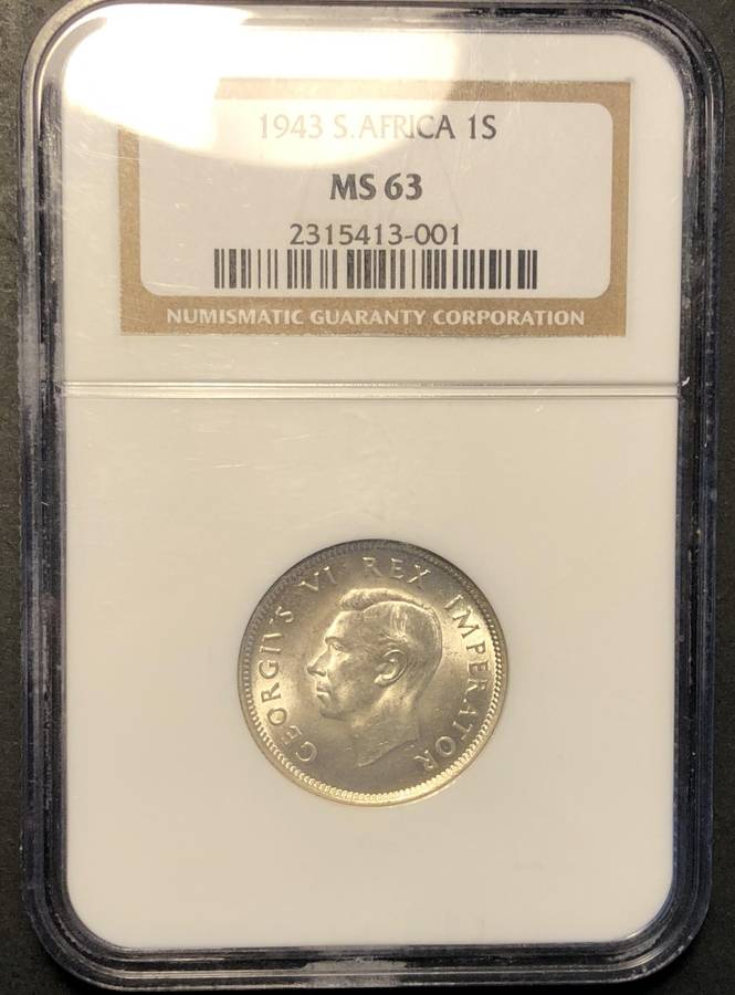 Beautiful 1943 Union silver shilling coin graded MS63 by NGC