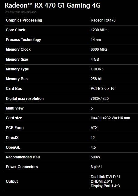 GIGABYTE RX470 G1 GAMING 4GB ** GAMING GRAPHICS CARD ** GOOD CONDITION ** WARRANTY **