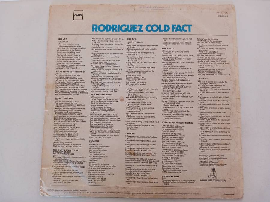 Rodriguez - Cold Fact  ( 1974 SA released LP )