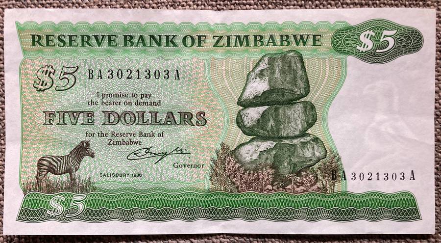 Zimbabwe 1980 $5 P2a Salisbury RARE