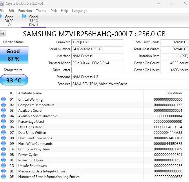 Samsung (MZVLB256HAHQ-000L7) | 256GB M.2 PCIe NVMe | 2280 | MLC 3D-Nand SSD Solid State