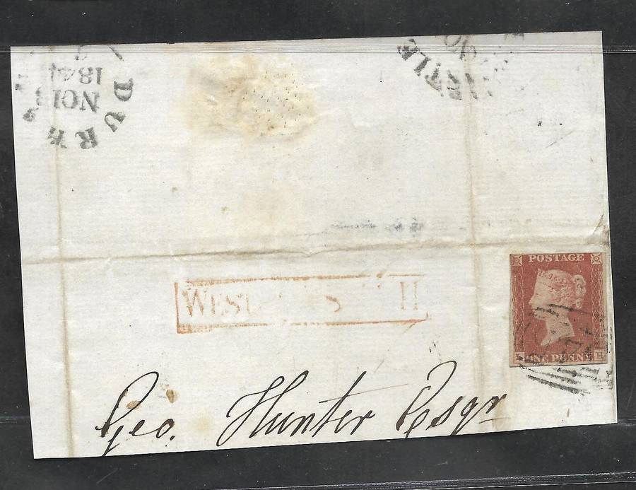 GREAT BRITAIN IMPERF PENNY REDS  ON PART COVER/PIECE (NO 7)