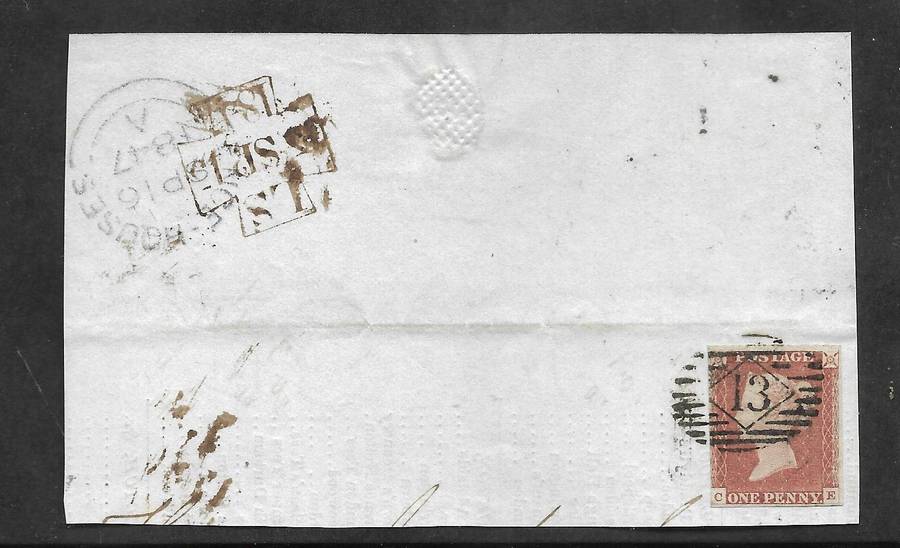 GREAT BRITAIN IMPERF PENNY REDS  ON PART COVER/PIECE (NO 7)