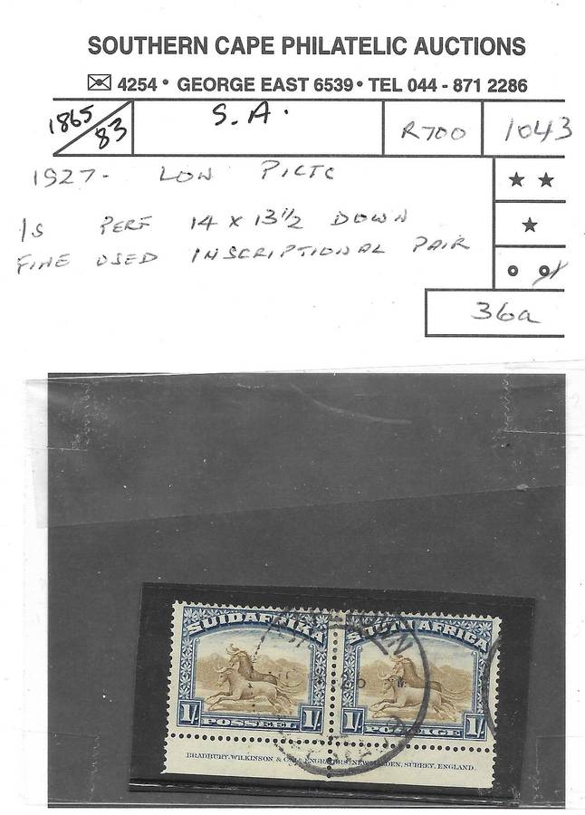 1927 Union London Printing 1Sh Inscriptional Pair (Scarce Item)