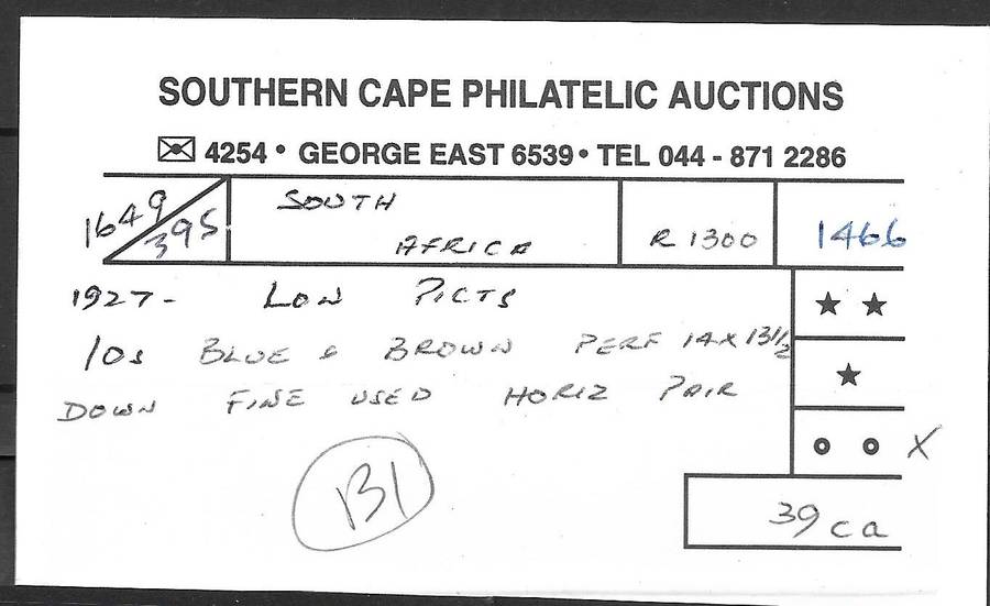 UNION 10 Shilling FINE USED SACC39ca  (R12 000-00) + Extra SACC34a 3d Fine Used