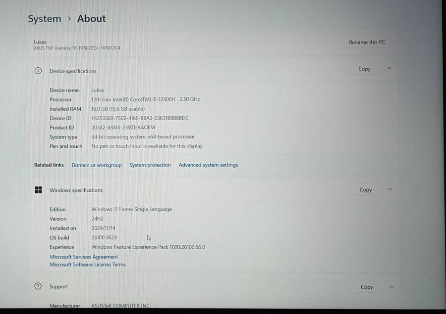 Asus TUF Gaming F15 FX507ZC4