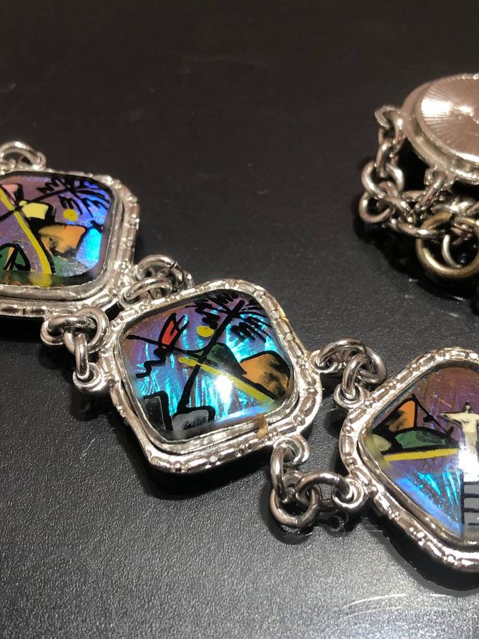 Vintage Souvenir Rio De Janeiro Butterfly Wing Bracelet