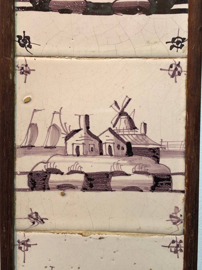 Framed Set Of Four 18th Century Dutch Delft Tiles