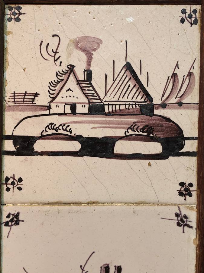 Framed Set Of Four 18th Century Dutch Delft Tiles