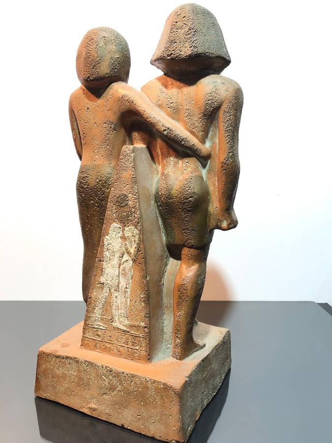 Large Souvenir Egyptian Terracota Statue Menkaure and His Queen