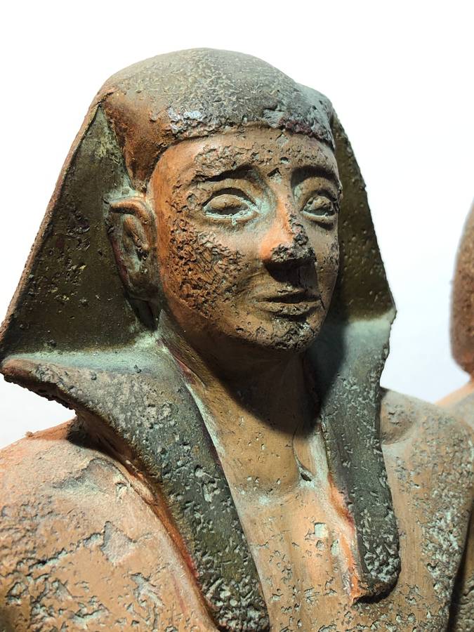 Large Souvenir Egyptian Terracota Statue Menkaure and His Queen