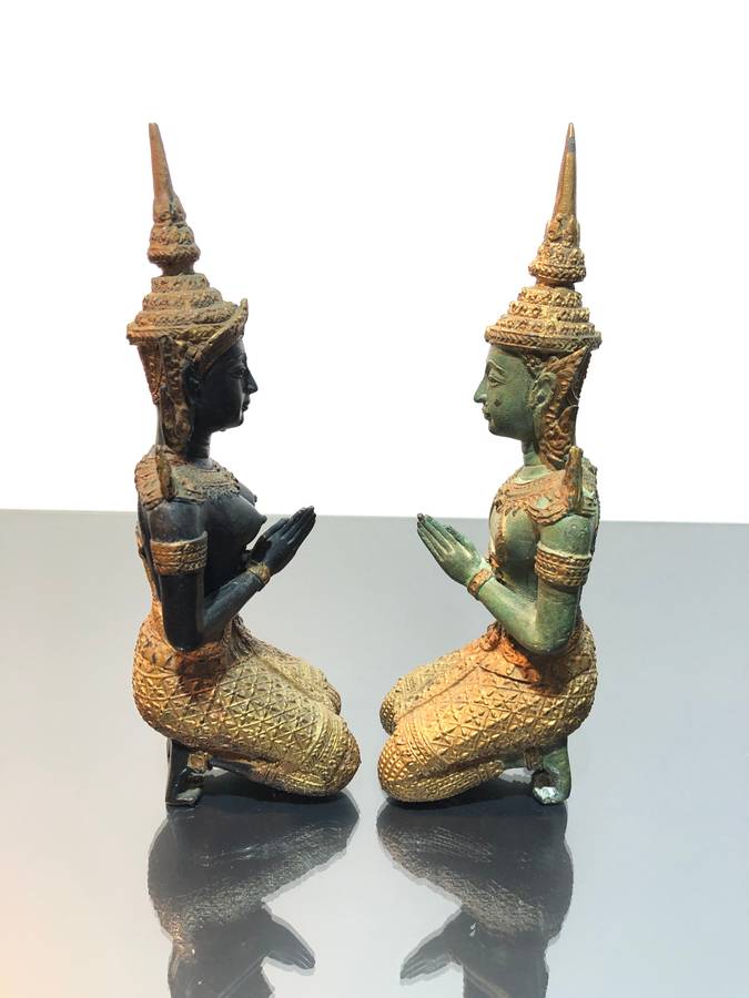 A Pair of Thai Bronze Thepphanom Figurines