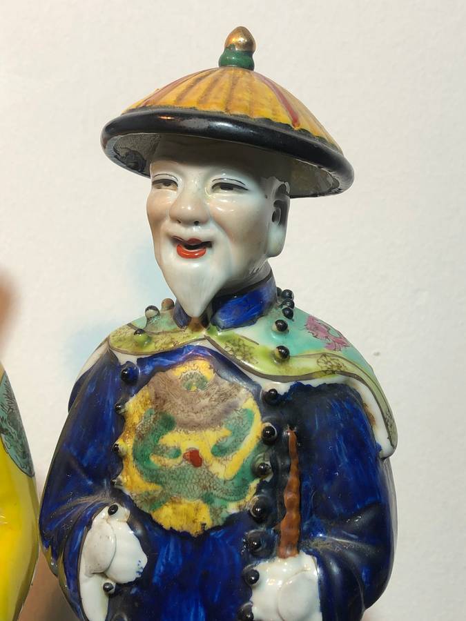 A Trio of Chinese Emperor Porcelain Statues
