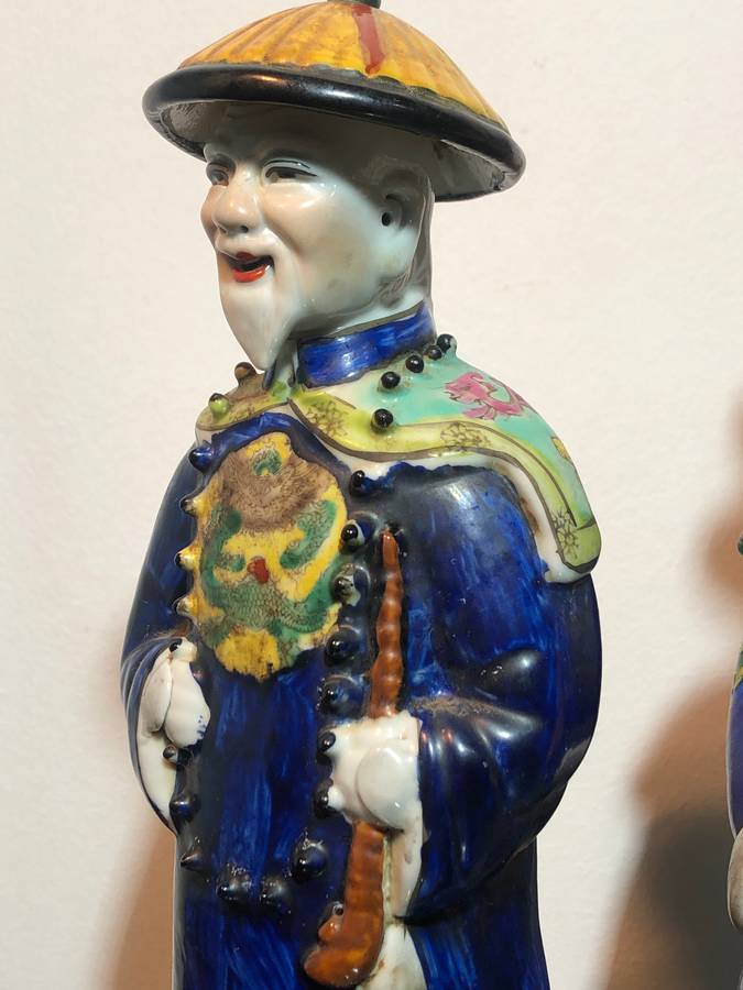 A Trio of Chinese Emperor Porcelain Statues