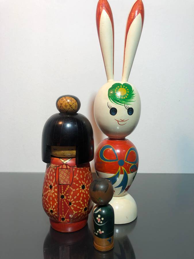 Three Japanese Kokeshi Dolls