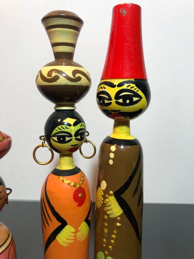 A Set of Mid Century Egyptian Wooden Folk Dolls