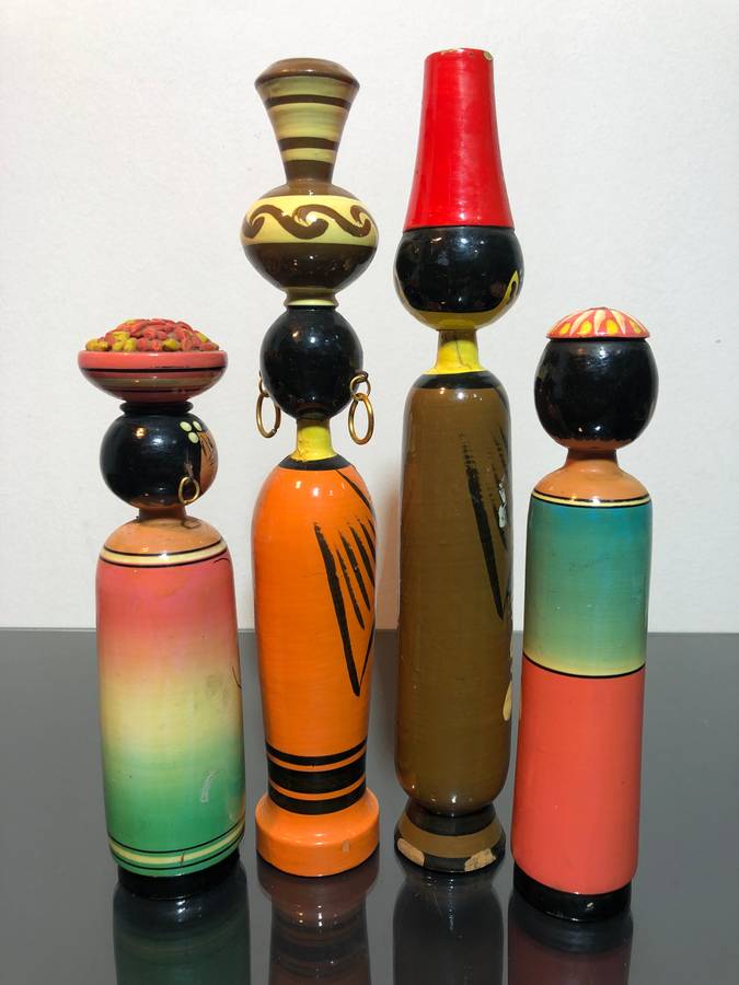 A Set of Mid Century Egyptian Wooden Folk Dolls