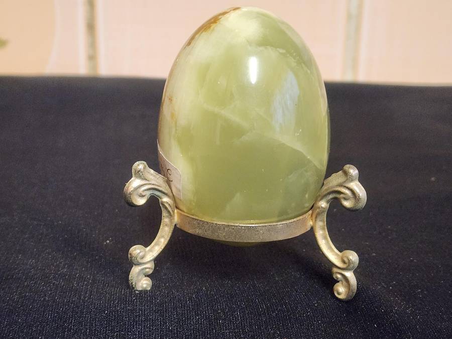 Beautiful Onyx Gemstone Egg on a Custom Made Brass Stand