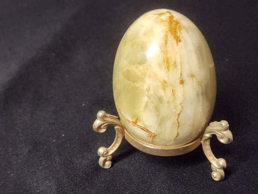 Beautiful Onyx Gemstone Egg on a Custom Made Brass Stand