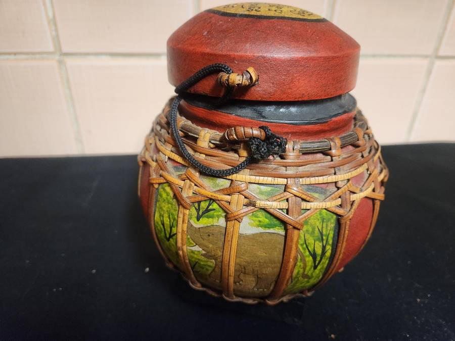 VINTAGE THAILAND BAMBOO RICE BUCKET 2 OF 2