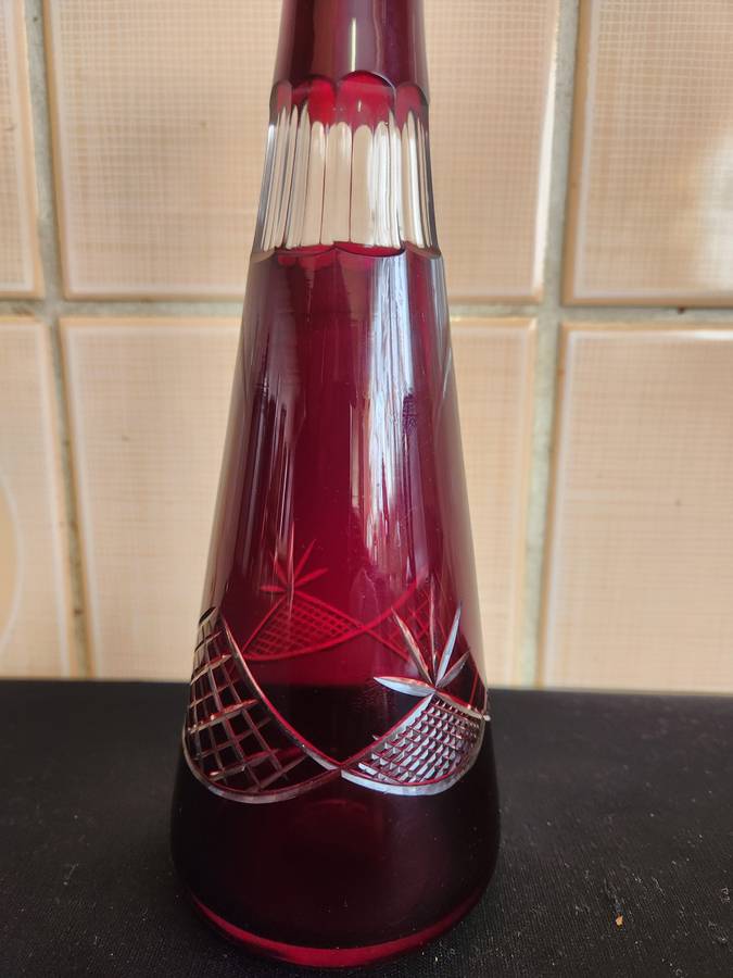 DARK AMETHYST BOHEMIAN CUT GLASS CRYSTAL DECANTER