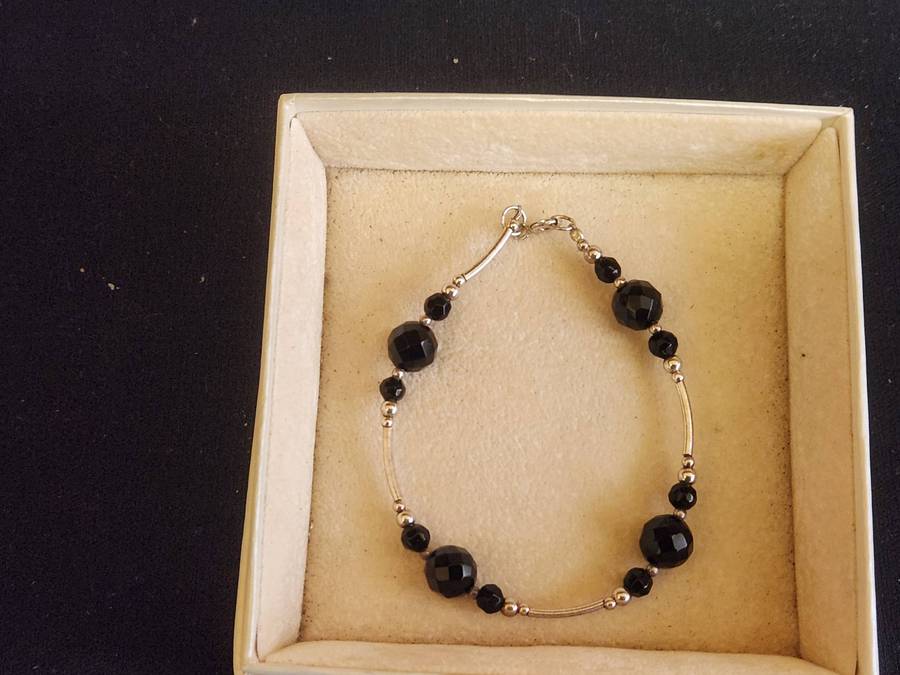 AWESOME SILVER AND BLACK ONYX NECKLACE AND BRACELET SET