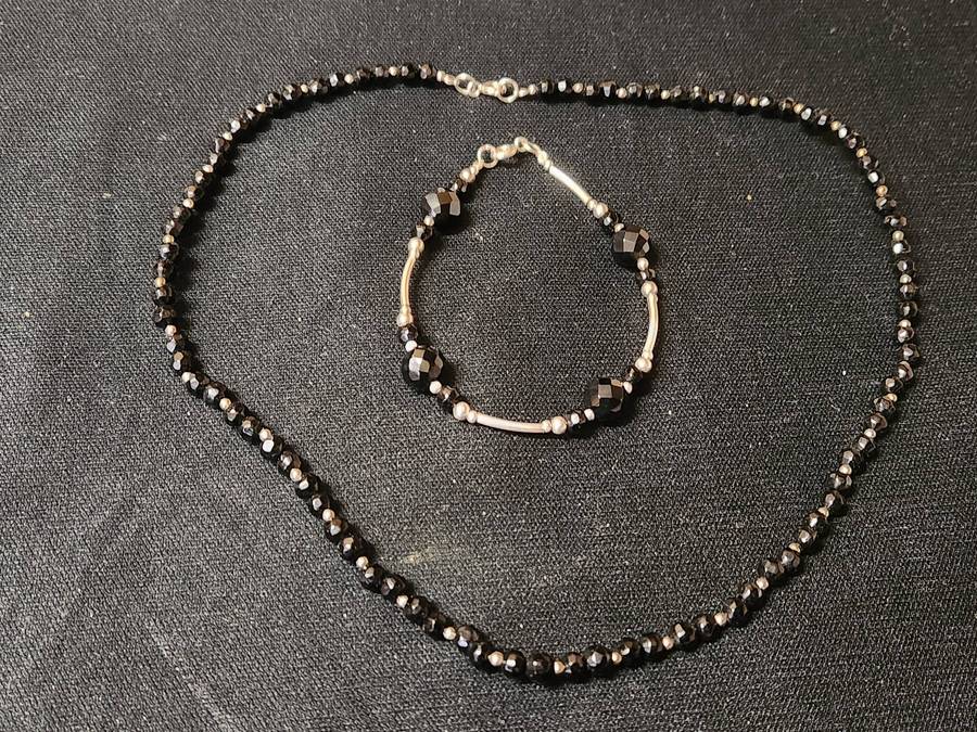 AWESOME SILVER AND BLACK ONYX NECKLACE AND BRACELET SET