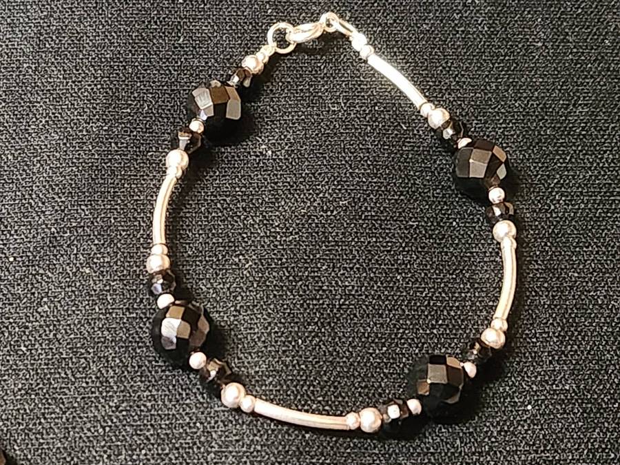 AWESOME SILVER AND BLACK ONYX NECKLACE AND BRACELET SET