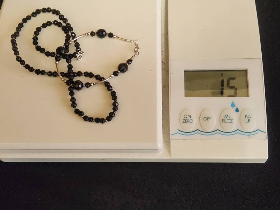 AWESOME SILVER AND BLACK ONYX NECKLACE AND BRACELET SET