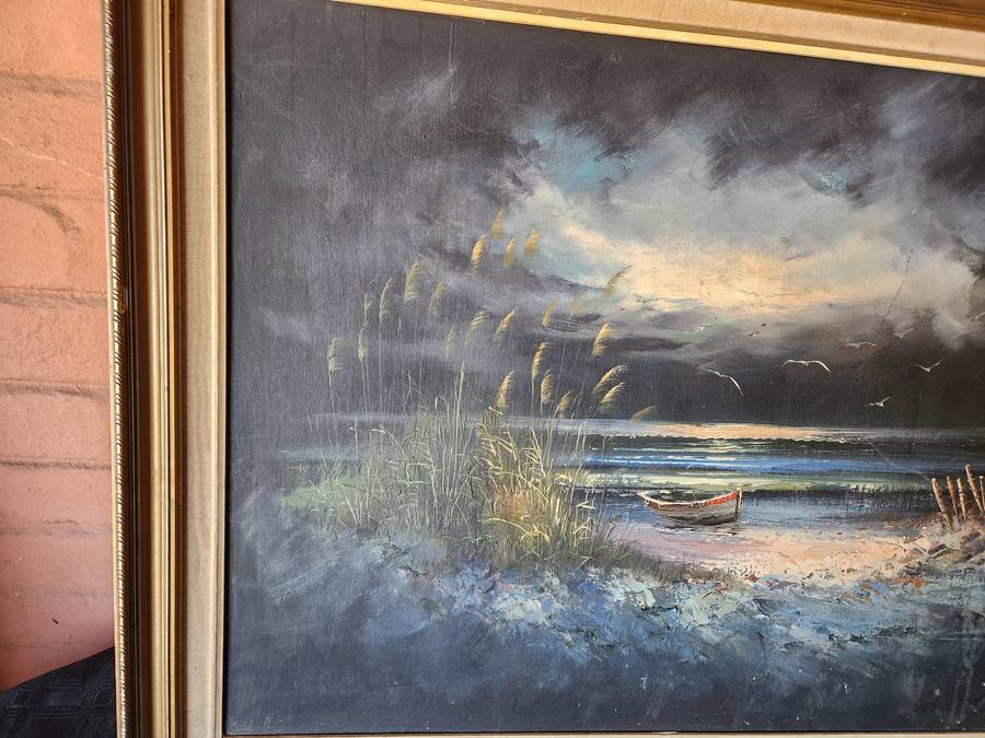 LARGE ORIGINAL OIL ON BOARD SEASCAPE BY H GAILEY