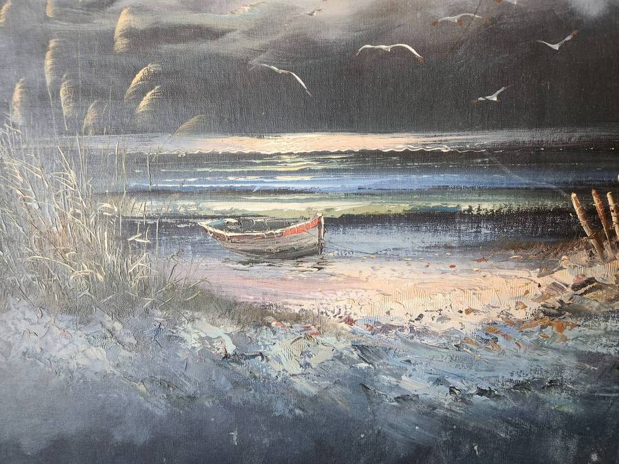 LARGE ORIGINAL OIL ON BOARD SEASCAPE BY H GAILEY