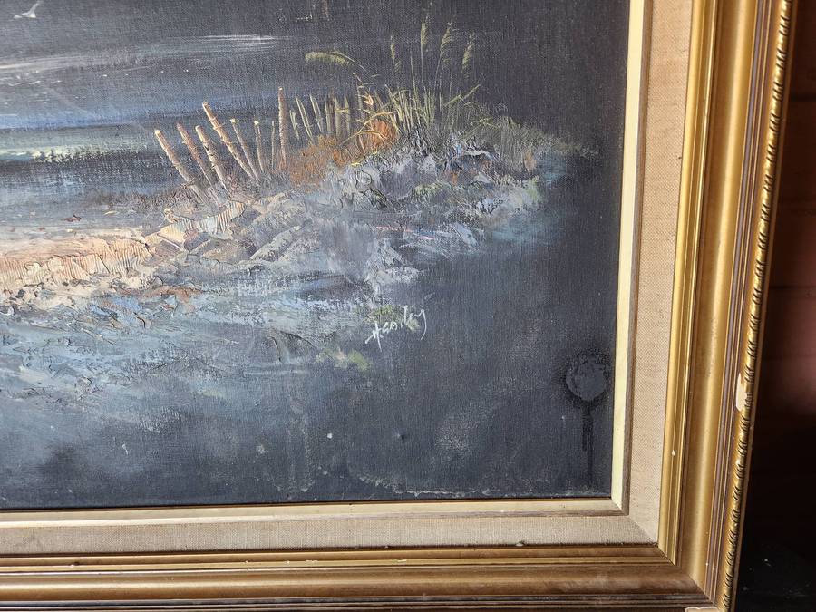 LARGE ORIGINAL OIL ON BOARD SEASCAPE BY H GAILEY