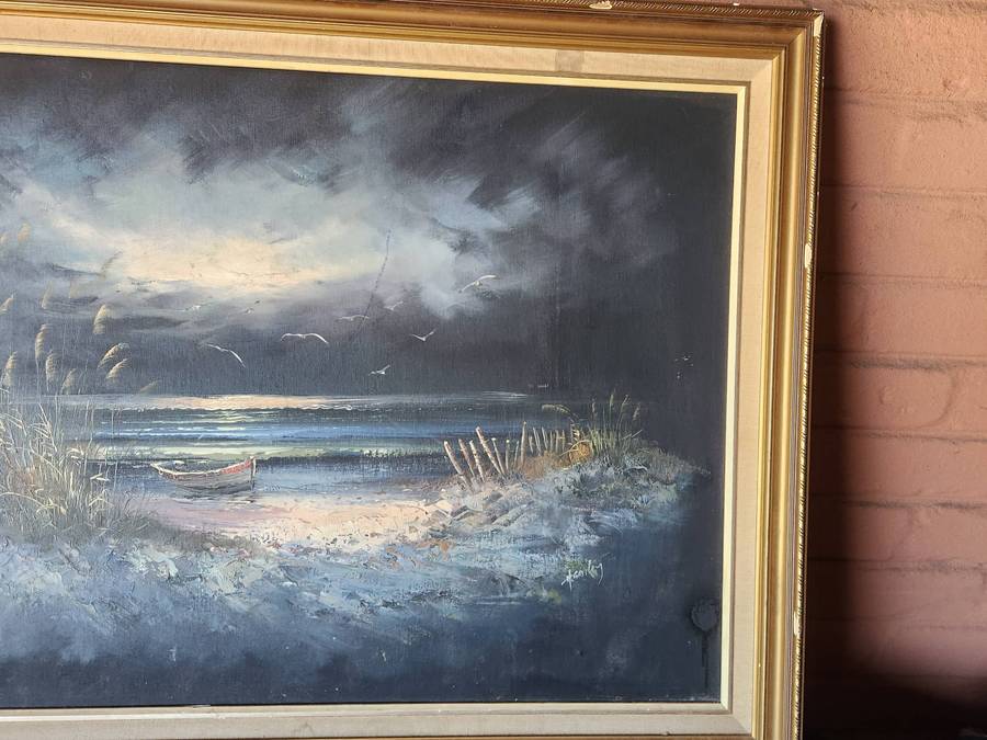 LARGE ORIGINAL OIL ON BOARD SEASCAPE BY H GAILEY