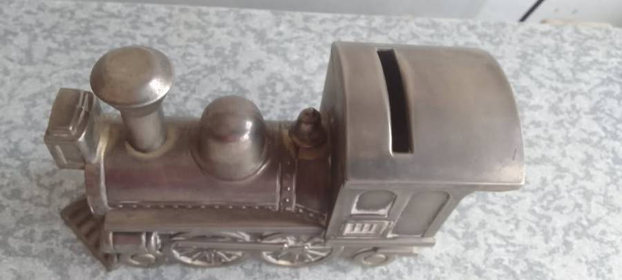 Vintage Silver Metal Train Money Box