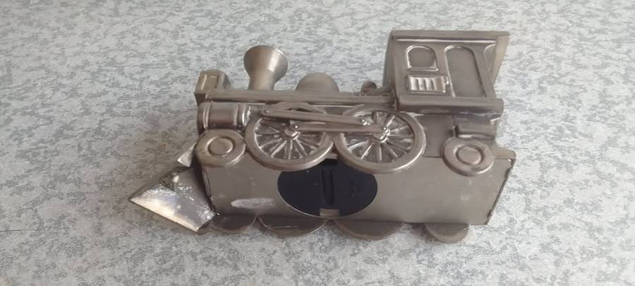 Vintage Silver Metal Train Money Box