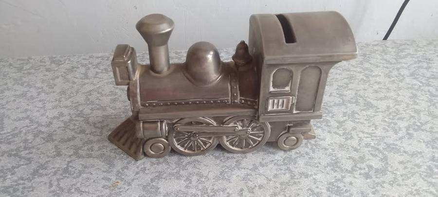 Vintage Silver Metal Train Money Box