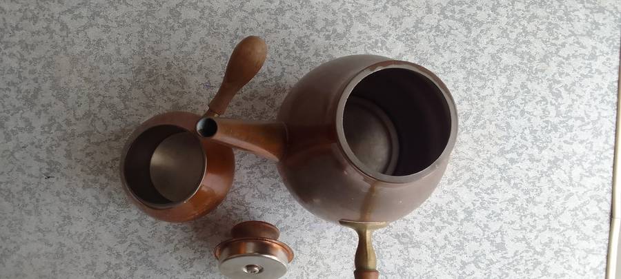 Copper Coffee Pot With Milk Jug With Wooden Handle - Made in Italy