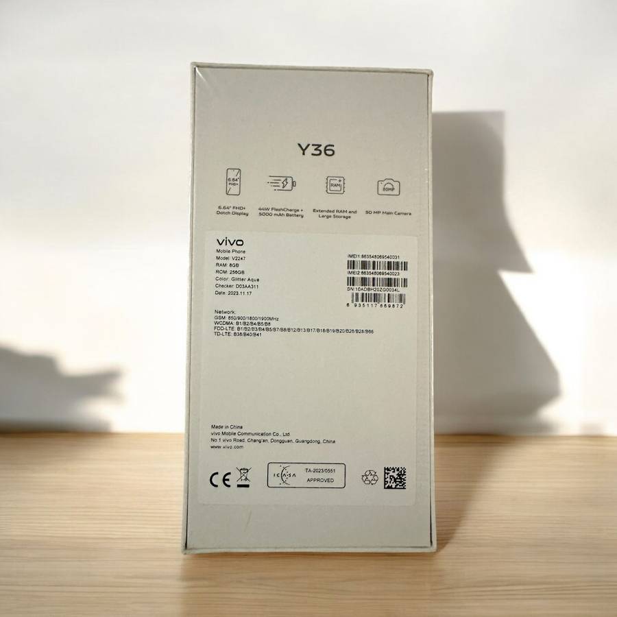Vivo Y36 Dual Sim 256GB Glitter Aqua New Sealed