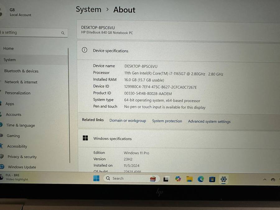 HP 840 G8 CORE I7 11TH GEN 16GB RAM 256GB SSD LTE FHD DISPLAY HP WARRANTY INTEL IRIS XE GRAPHICS