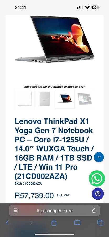 Lenovo X1 Yoga 7th Gen  17-12TH Gen 16gb Ram 1tb Ssd  14" WUXGA Touch LTE MInt As New Retail 57k