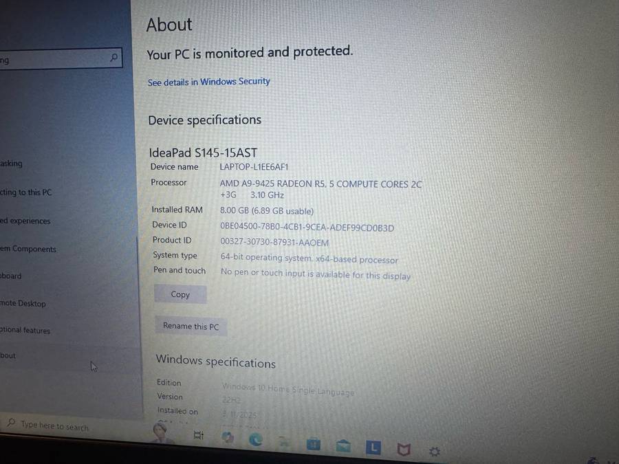 Lenovo Ideapad S145-15Ast Amd A9