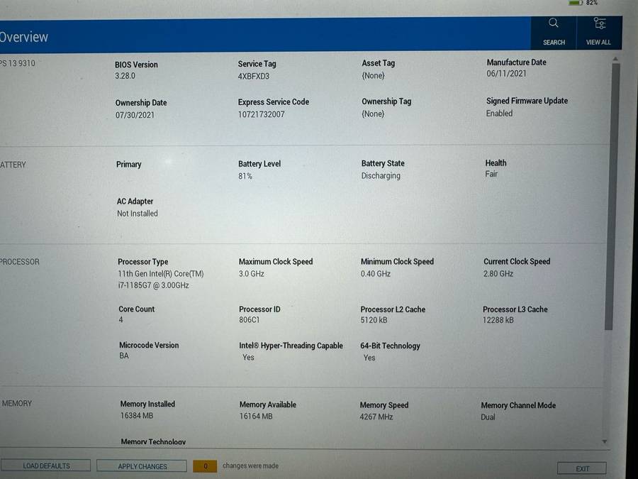 Dell Xps 13 9310 11th Gen Core  i7-11857 16GB Ramc512gb nvme  ssd 13.3`