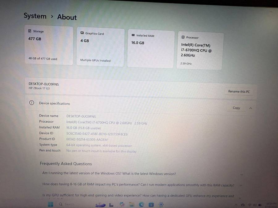 HP 17.3" ZBook 17 G3 Mobile Workstation 16gb ram 512gb ssd Nvidia Quadro M2000m graphics card lte