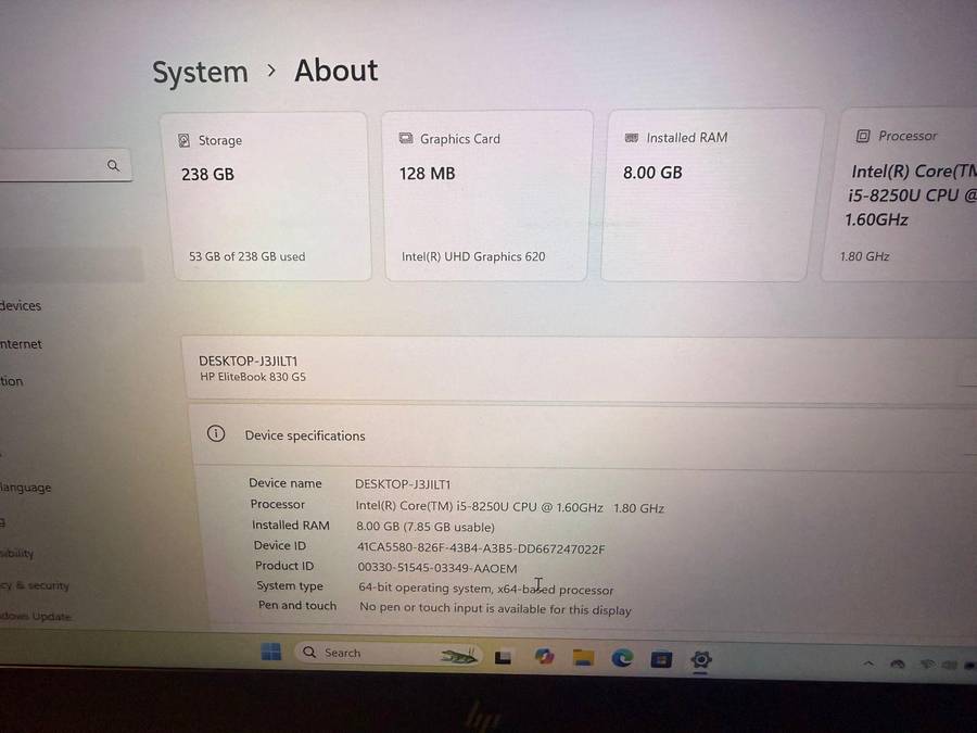 HP EliteBook 830 G5, 8th Gen i5-8250U@1.6GHz, 8Gb RAM, 256Gb NVMe SSD, 13.3-inch lte