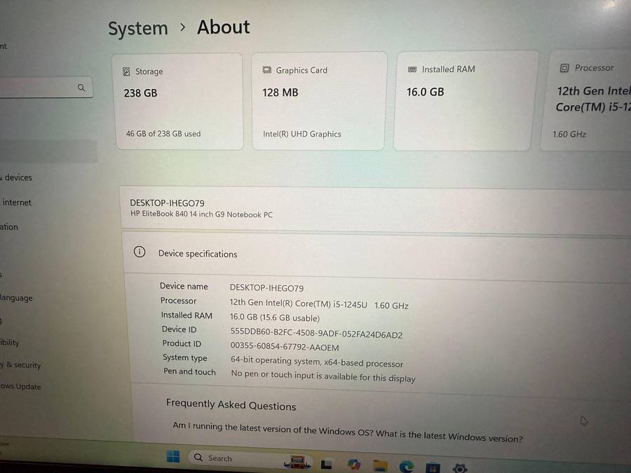 HP 840 G9 12th Gen i5 16GB  256gbssd  With Intel  [R[ XMM [TM] 7560 R+ Lte -Advanced pro hp warranty