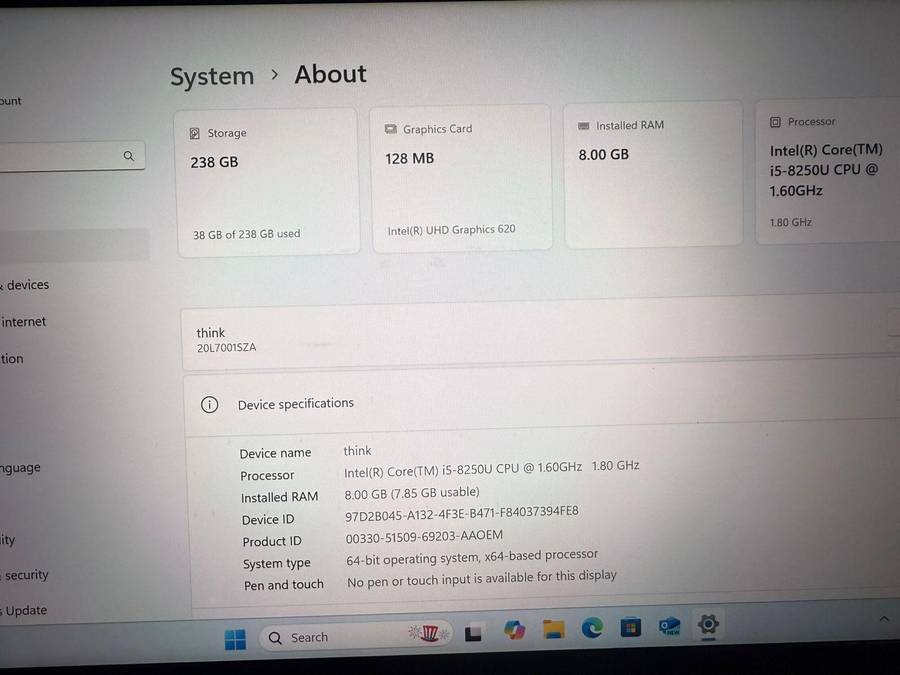 Lenovo Thinkpad T480s i5 8GB RAM 256GB SSD 8th Generation