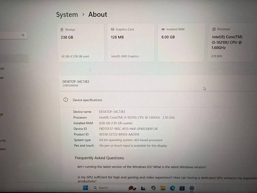 Lenovo E15 i5 10th gen 8gb ram 256gb ssd